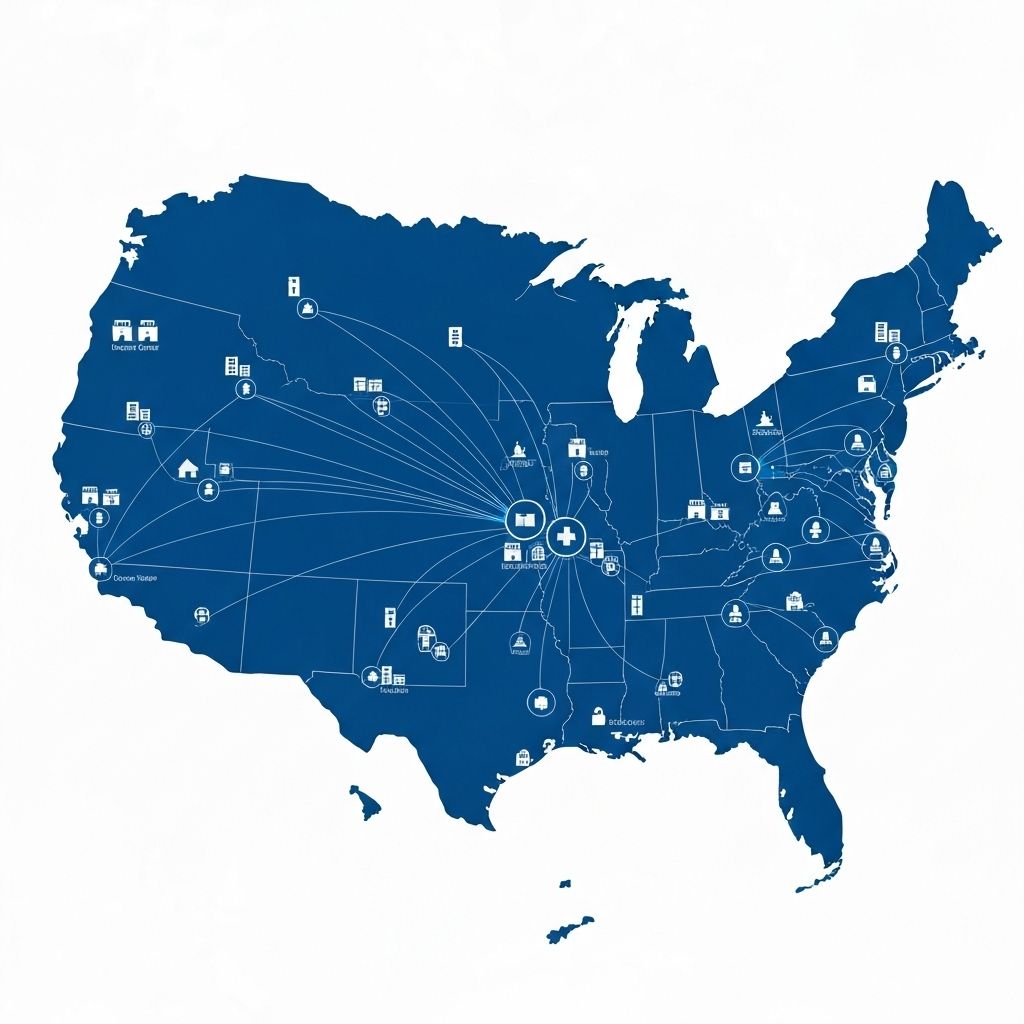 USA map showing nationwide hospital network coverage